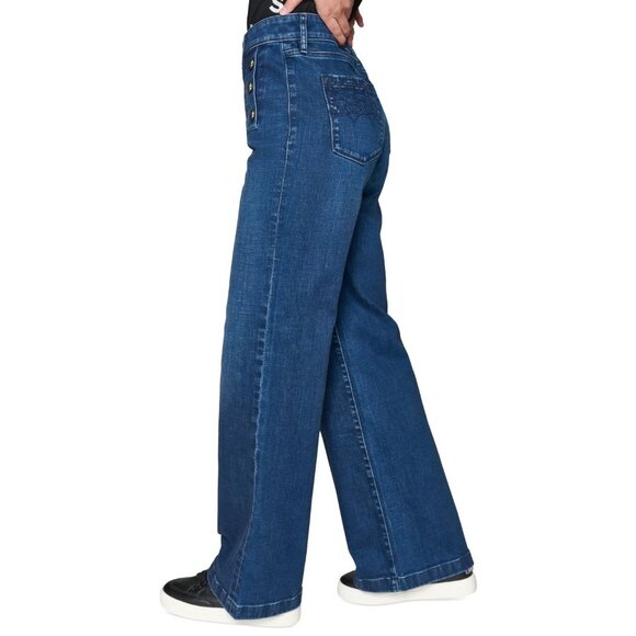 KARL LAGERFELD PARIS Petite Mid-Rise Wide-Leg Jean Blue Size 8P MSRP $109 - Picture 4 of 6